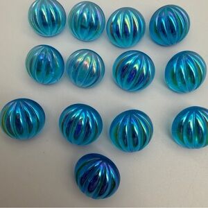 13 Blue Iridescent Dome Glass Buttons 18mm With Shank